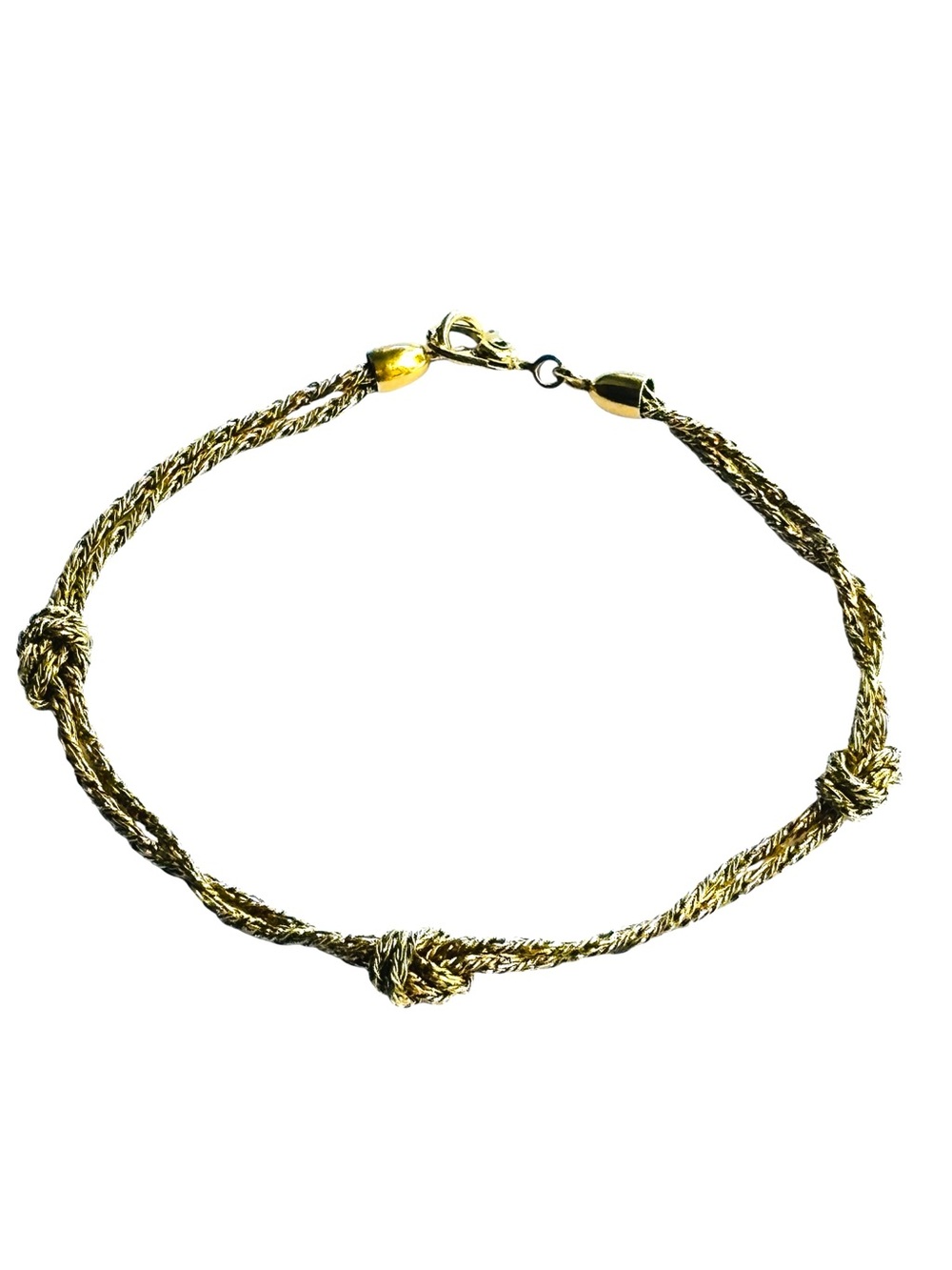 Monet Vintage 1970s Gold Tone Braided Cord Love Knot Chain Bracelet